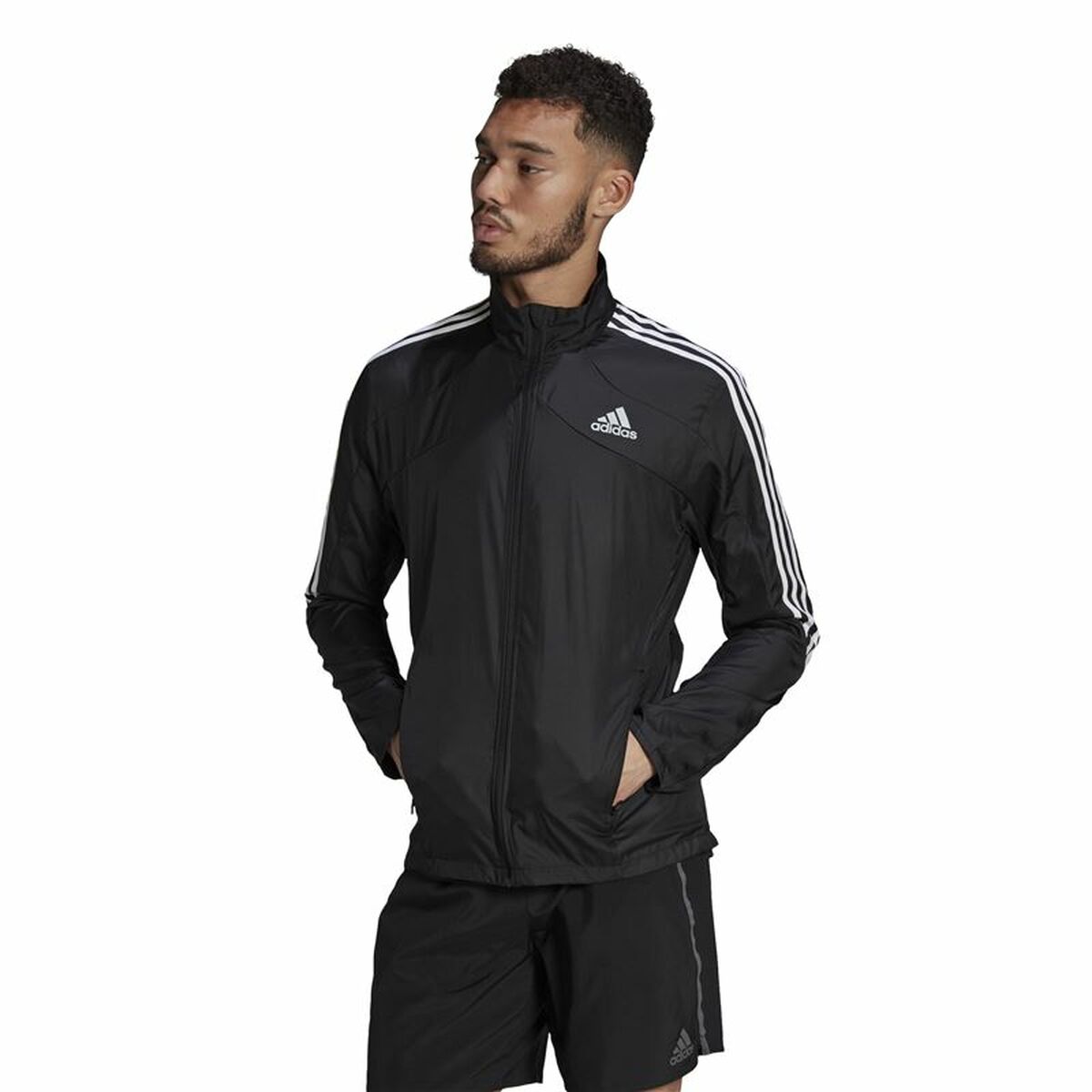 Adidas Marathon 3-Streifen Herren Laufjacke – Schwarz