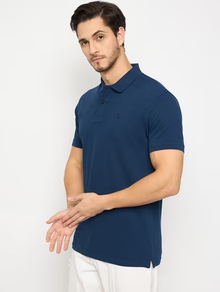 Men's solid cotton polo t-shirt (Size-M) (Color-NAVY BLUE)